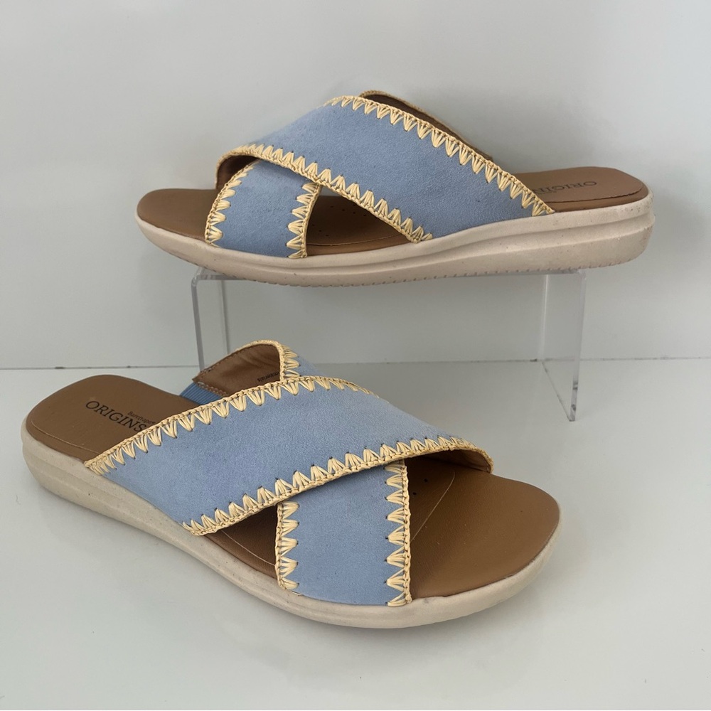 BARETRAPS ORIGINS Dolinda Leather Strappy Slide Sandal in Light Blue NEW